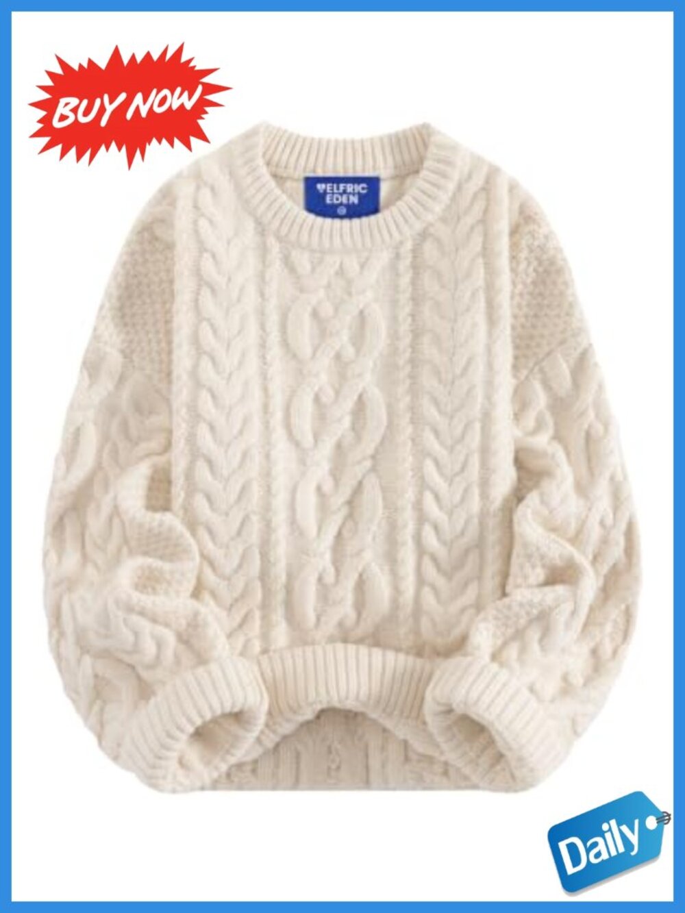 Oversized Chunky Cable Knit Crew Neck Pullover Sweater